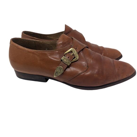 1980s Vintage Proposta Italian Leather Loafers with Western Buckle Brown Size 37 - Picture 13 of 13